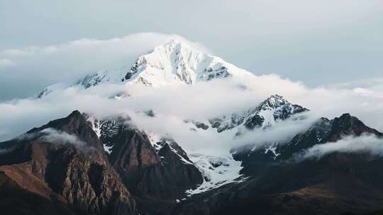 雪山云雾环绕全景