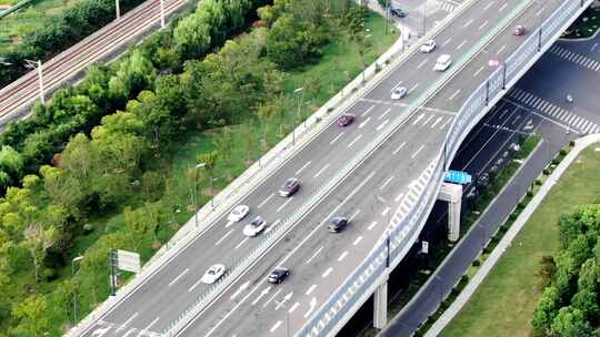 航拍快速公路跟车车流高架桥视频素材模板下载