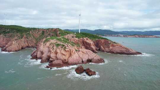 福建霞浦吕峡灯塔海边风车风景航拍