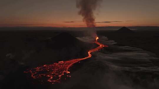 航拍火山活动 岩浆流动