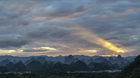 延时航拍桂林乌龙泉晚霞延时