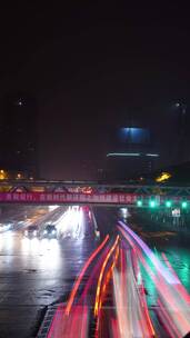 长沙夜晚街头天桥延时光绘实拍