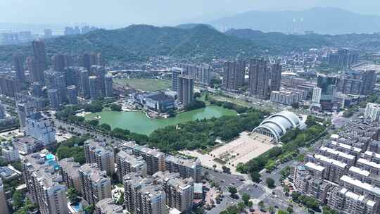 福州长乐城市建筑风光航拍长山湖公园风景