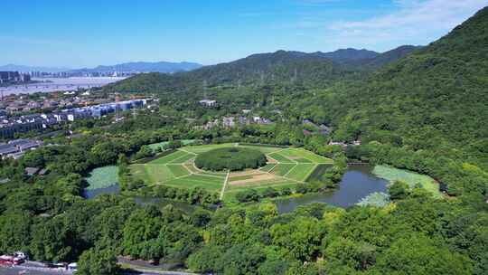 杭州市八卦田遗址公园航拍风光