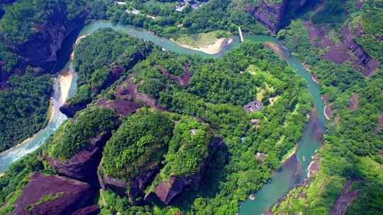 航拍武夷山天游峰晒布岩水月亭九曲溪茶园