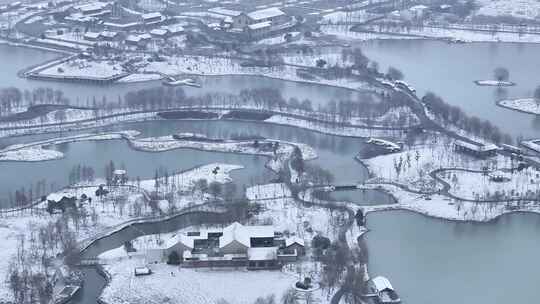 航拍小镇城市平原建筑学校民房城镇农村雪景