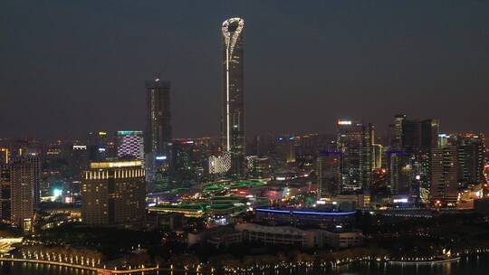 苏州金融中心金鸡湖夜景灯光秀视频素材模板下载