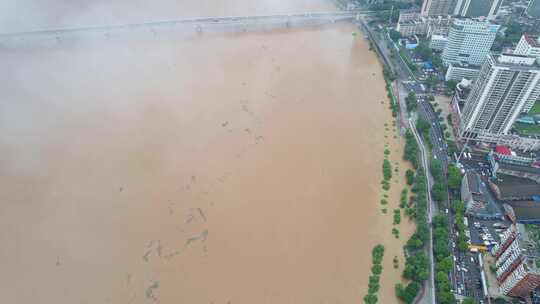 中国株洲市湘江洪水航拍