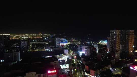 山东烟台城市夜景交通航拍