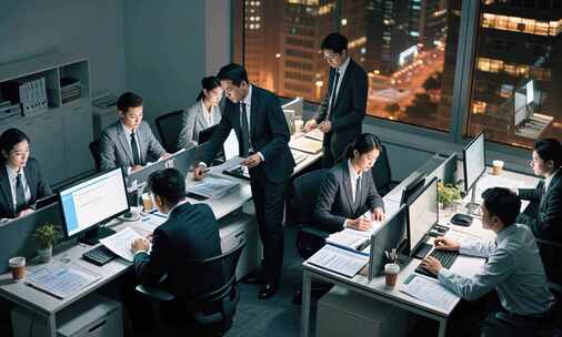 办公室内商务人士加班工作