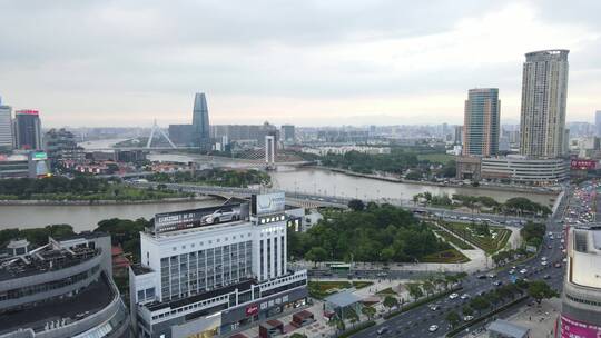 航拍宁波甬江珍珠贝外滩大桥夜景4K航拍视频素材模板下载