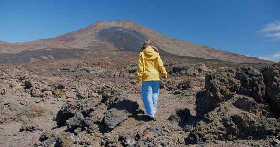 女人，徒步旅行，泰德，火山