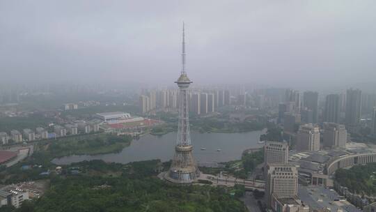 城市航拍湖南株洲神龙塔地标建筑