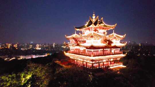航拍杭州吴山城隍阁建筑夜景视频视频素材模板下载