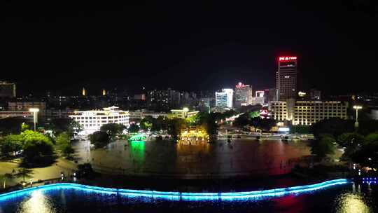 航拍广东肇庆牌坊广场夜景