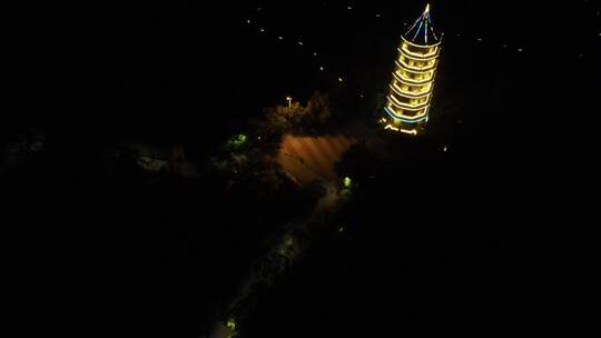 航拍 夜景 福建 泉州 惠安 古塔 建筑