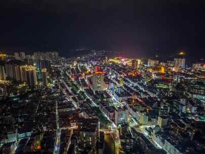 信宜市区夜景航拍延时，城市夜景延时航拍