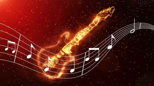 火焰吉他音符流动动态背景4K