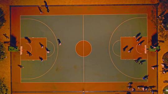 航拍灯光球场上打篮球视频素材模板下载