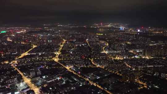 航拍福州闽江两岸风光夜景城市夜晚高空风景