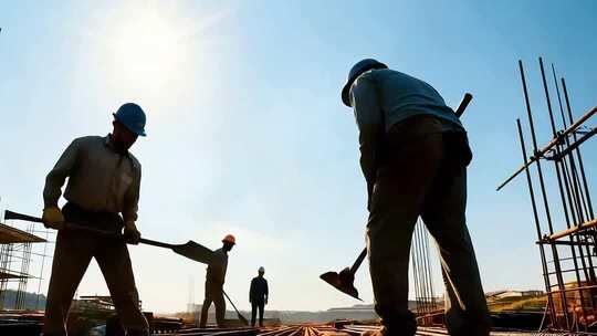 建筑工地工人施工场景