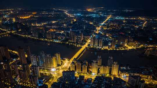 福建福州闽江大桥城市夜景航拍