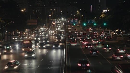 夜晚城市交通车流延时视频，高速发展科技感