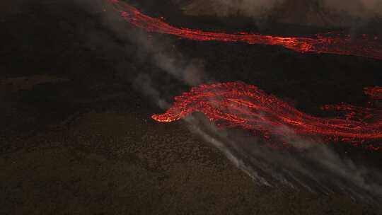 航拍火山活动 岩浆流动