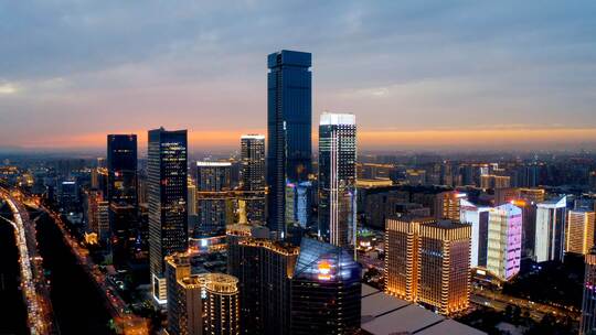 西安地标高新都市之门写字楼航拍夕阳夜景视频素材模板下载