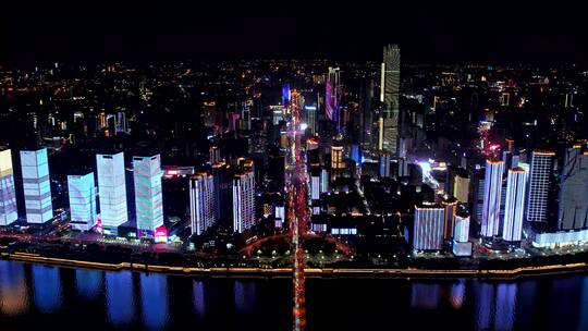 湖南长沙五一商圈市中心夜景航拍