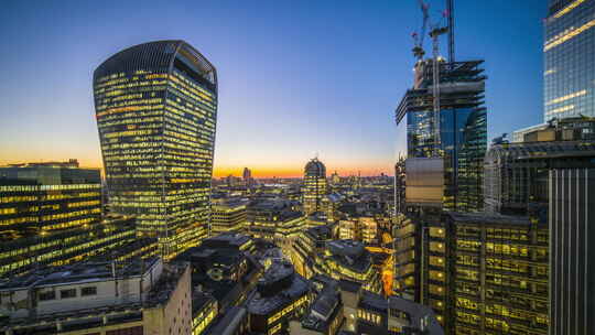 英国伦敦繁华城市日落黄昏晚霞夜景延时摄影