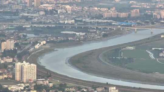 莆田市玉湖木兰溪滨溪公园木兰溪大桥航拍