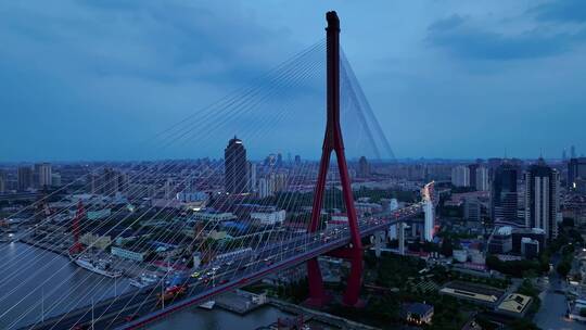 上海杨浦大桥大场景桥梁交通日落夜景4k航拍