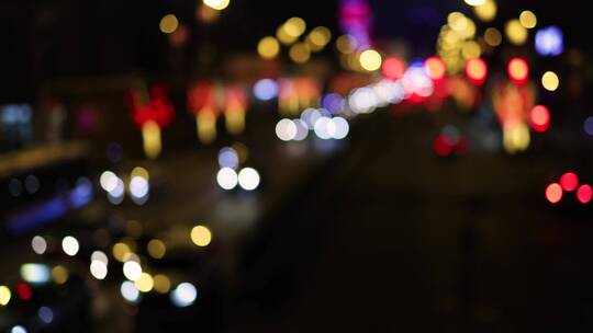 城市夜晚虚焦车流灯光光斑视频素材模板下载