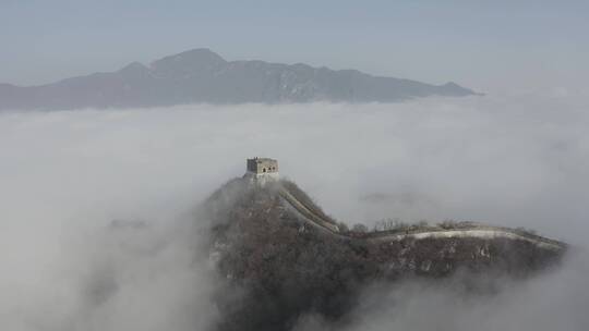 航拍北京怀柔箭扣长城冬季云海不同视角震撼
