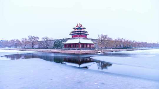 故宫角楼下雪日转夜延时