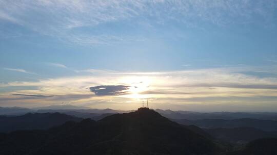 航拍山川蓝天日落晚霞