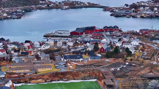 4K航拍挪威罗弗敦群岛城镇风光