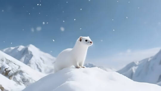 雪山貂伶鼬觅食女子雪地抱着雪貂亲密互动高清在线视频素材下载