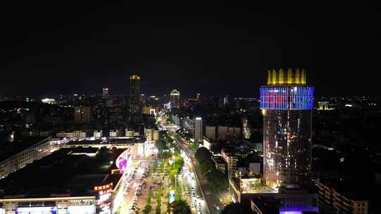 广东肇庆夜景星湖国际广场夜景航拍