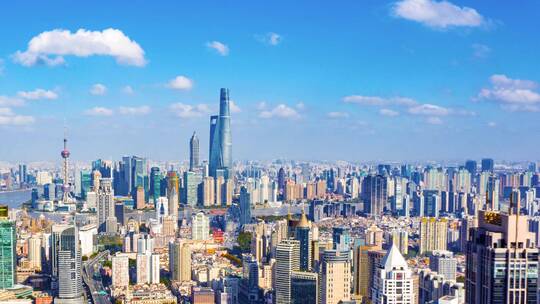 大气上海城市天际线延时摄影