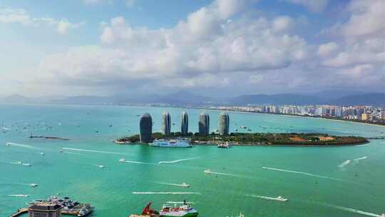 海南三亚三亚湾海边景区航拍视频素材