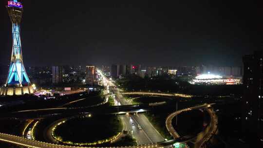 河南郑州夜景航拍