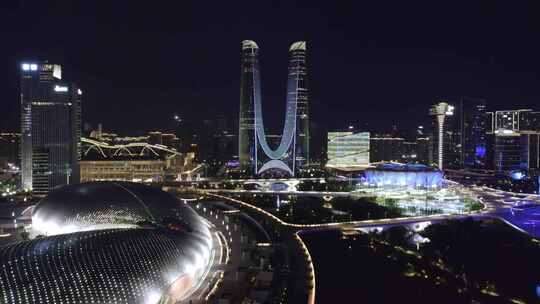 杭州奥体中心大莲花杭州之门城市夜景