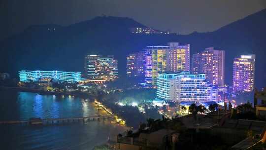 海南三亚城市夜景大东海航拍视频素材模板下载