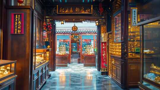 珠宝店中式风格 珠宝展示黄金首饰翡翠玉石