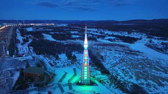 最冷城市内蒙根河雪夜冷极塔