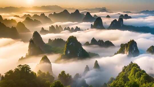 山峦云海日出全景