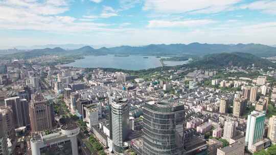 航拍杭州城市带西湖全景