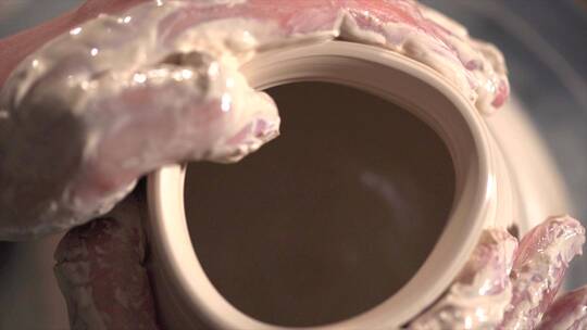 手艺陶瓷制作拉坯特写升格唯美画面视频素材模板下载